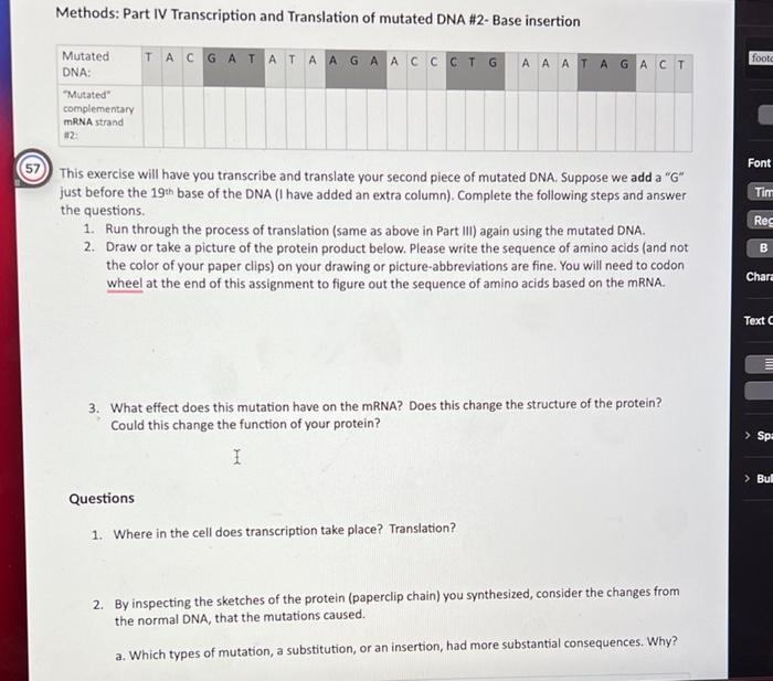 Solved Methods: Part IV Transcription and Translation of | Chegg.com