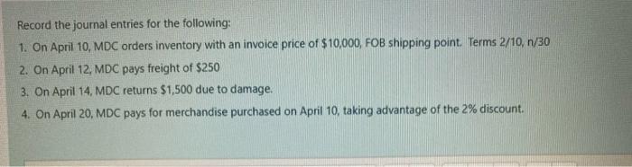 Solved Record the journal entries for the following: 1. On | Chegg.com