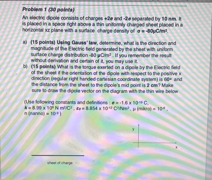 Solved Problem 1 (30 points) An electric dipole consists of | Chegg.com