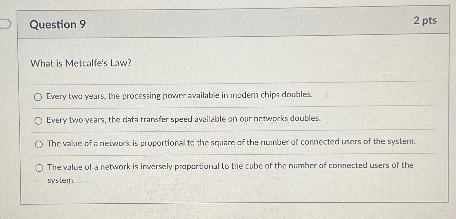 Solved Question 92 ﻿ptsWhat is Metcalfe's Law?Every two