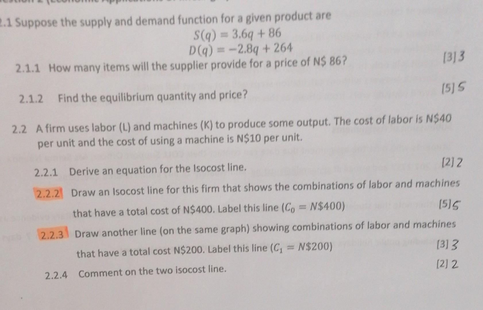 Solved 1 Suppose The Supply And Demand Function For A Given | Chegg.com