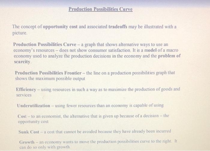 Production possibility frontier (PPF; red curve) represents trade-offs