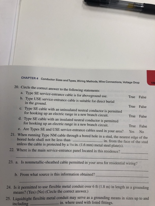 Solved CHAPTER 4 Conductor Sizes And Types, Wiring Methods, | Chegg.com