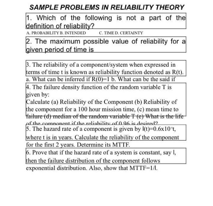 Solved SAMPLE PROBLEMS IN RELIABILITY THEORY 1. Which of the