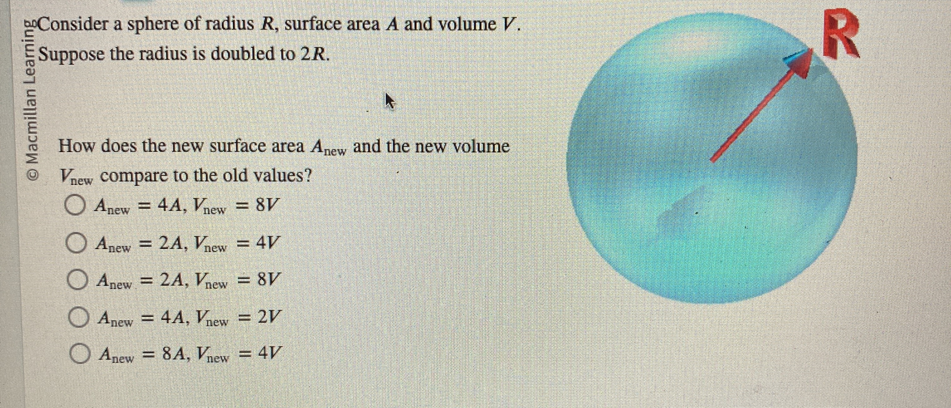 Solved ?∞ ﻿Consider a sphere of radius R, ﻿surface area A | Chegg.com
