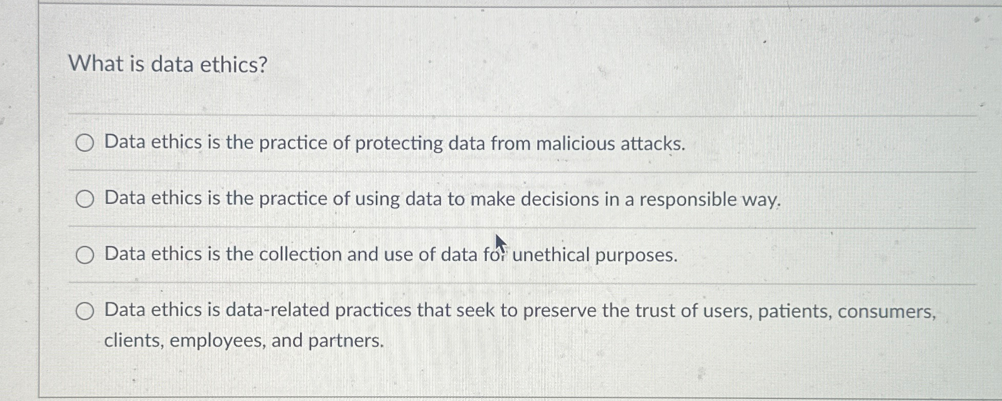 Solved What is data ethics?Data ethics is the practice of | Chegg.com