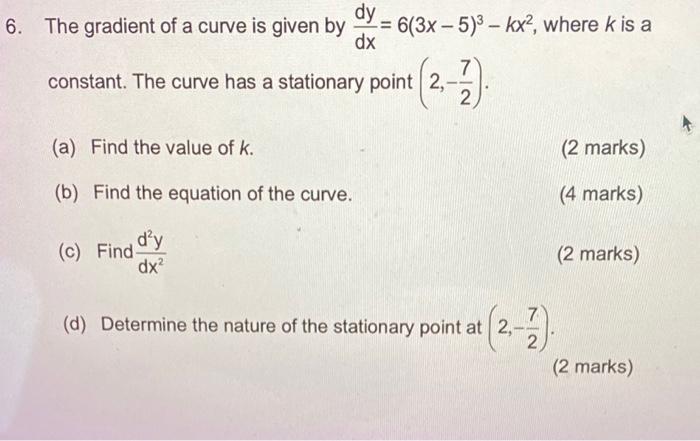 Solved dy 6. The gradient of a curve is given by = = | Chegg.com