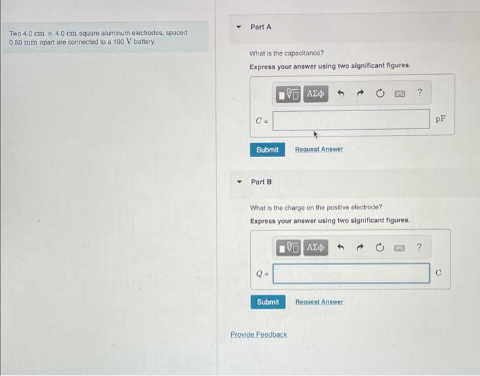 Solved Two 4.0 cm×4.0 cm square aluminum electrodes, spaced | Chegg.com