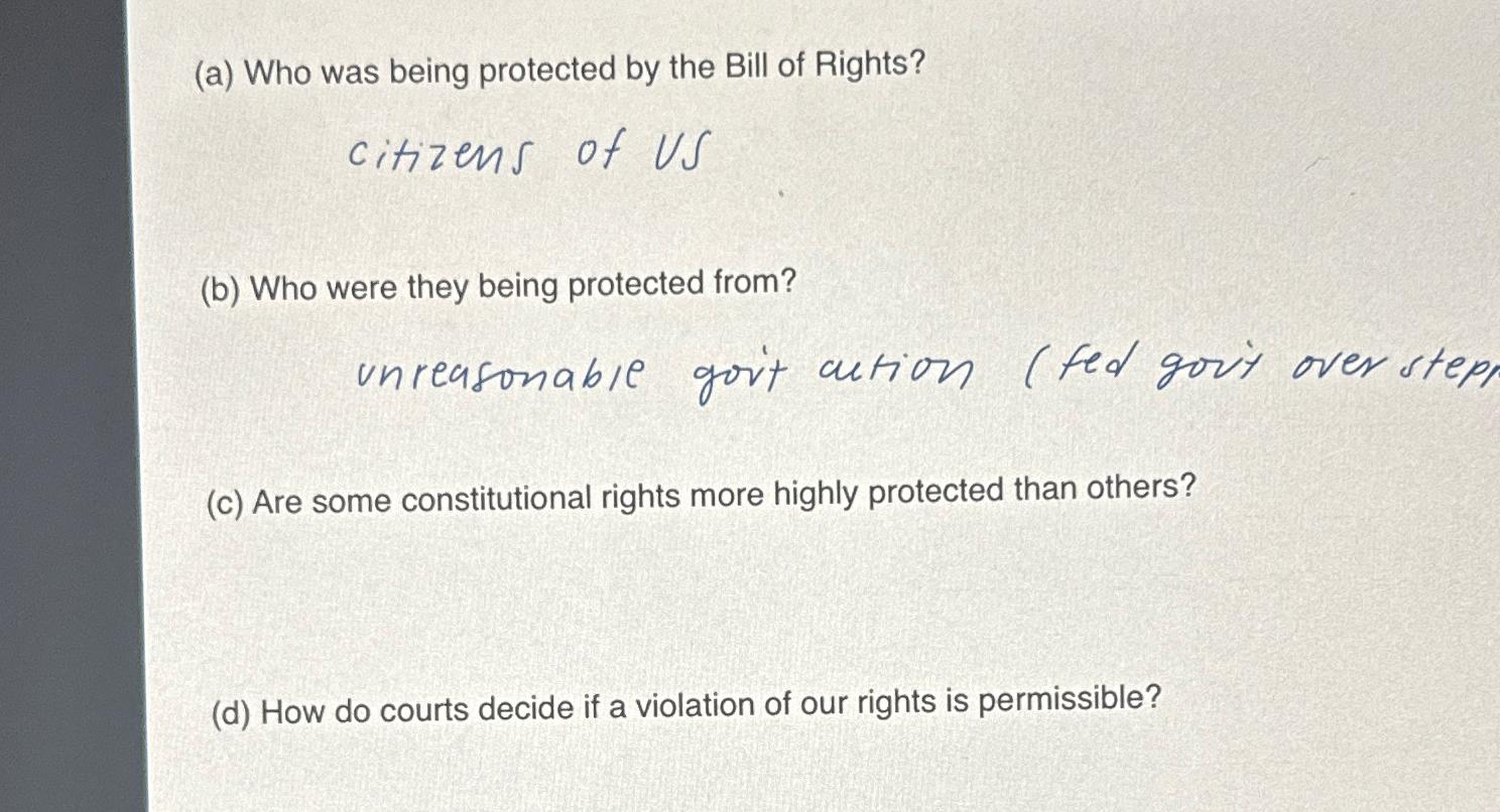 Solved (a) ﻿Who was being protected by the Bill of | Chegg.com
