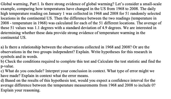 Solved Global warming, Part I. Is there strong evidence of | Chegg.com