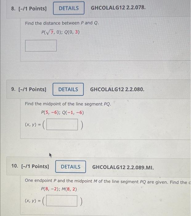 Solved 8. [-/1 Points] DETAILS GHCOLALG12 2.2.078. Find The | Chegg.com