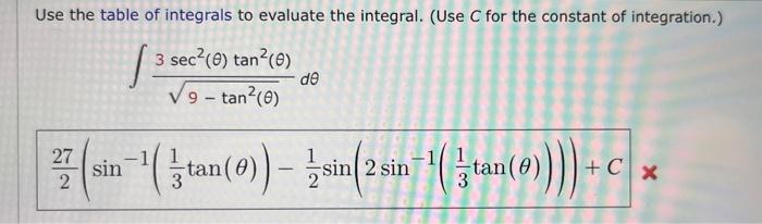 Solved Use The Table Of Integrals To Evaluate The Integral. | Chegg.com