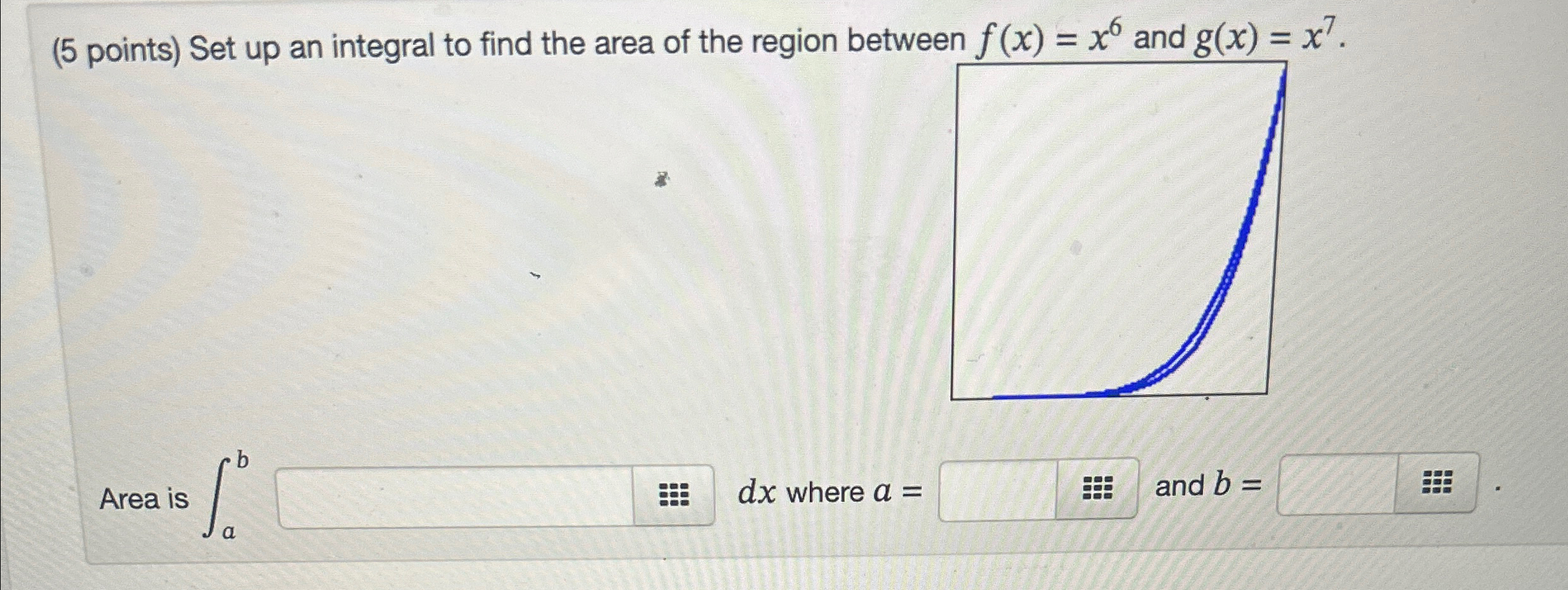 Solved (5 ﻿points) ﻿Set up an integral to find the area of | Chegg.com