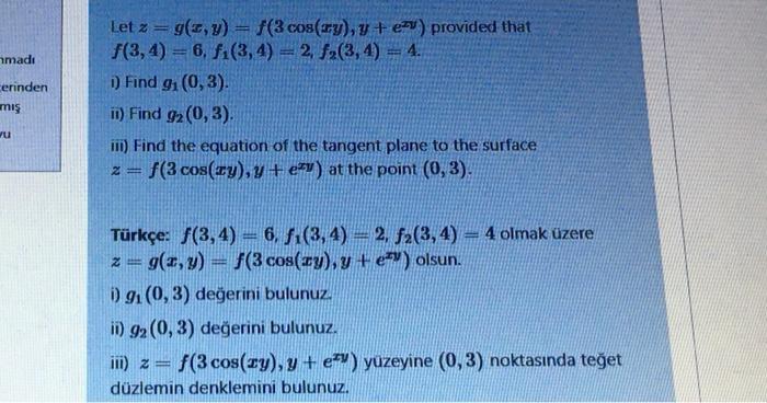 Solved Madı Zerinden Mış Let Z G X Y F 3 Cos Ry Y