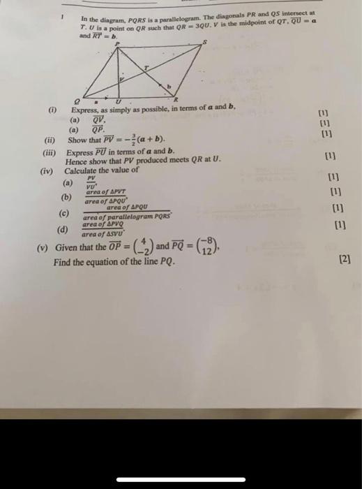 Solved In The Diagram Pqrs Is A Parallelogram The 9621