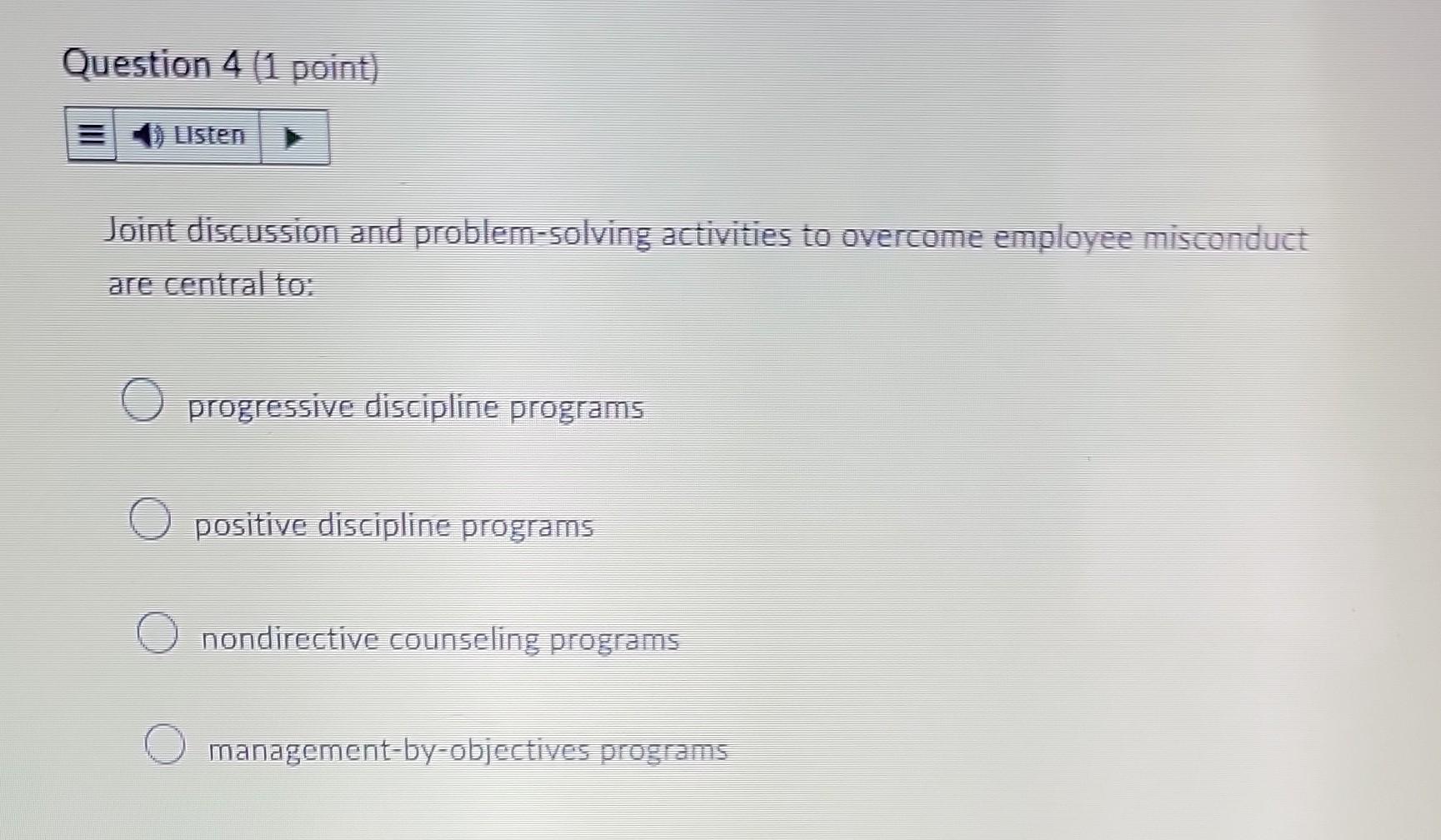 joint discussion and problem solving activities to overcome employee misconduct are central to