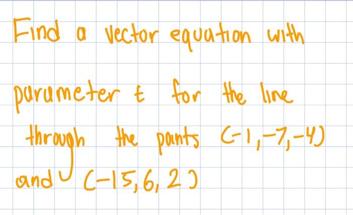 Solved Find a vector equation with parameter t for the line | Chegg.com