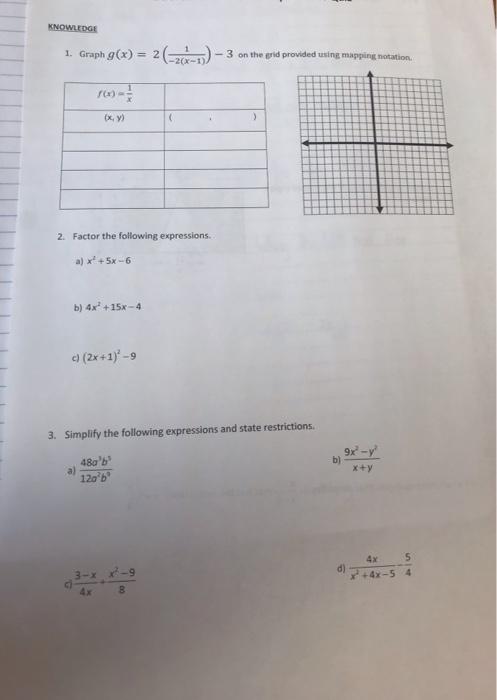 Solved KNOWLEDGE 1. Graph g(x) = 2(2x-) - 3 on the grid | Chegg.com