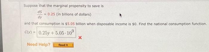 Solved Suppose that the marginal propensity to save is ds = | Chegg.com