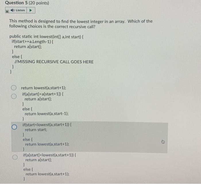 Solved Question 5 (20 points) Listen This method is designed | Chegg.com