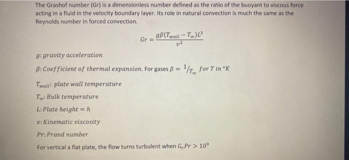 Solved The Grashof number (Gr) is a dimensionless number | Chegg.com
