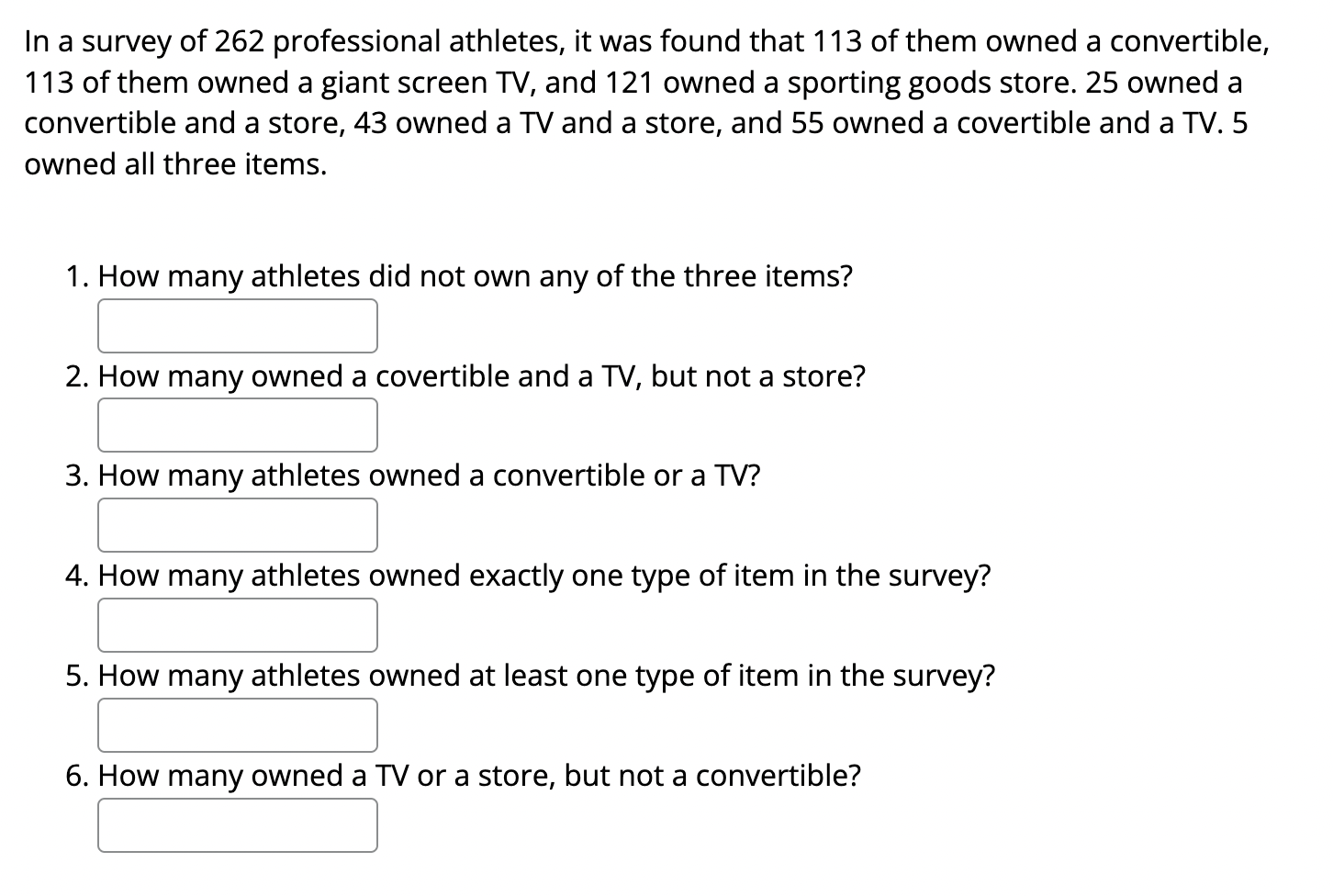 Solved In a survey of 262 ﻿professional athletes, it was | Chegg.com