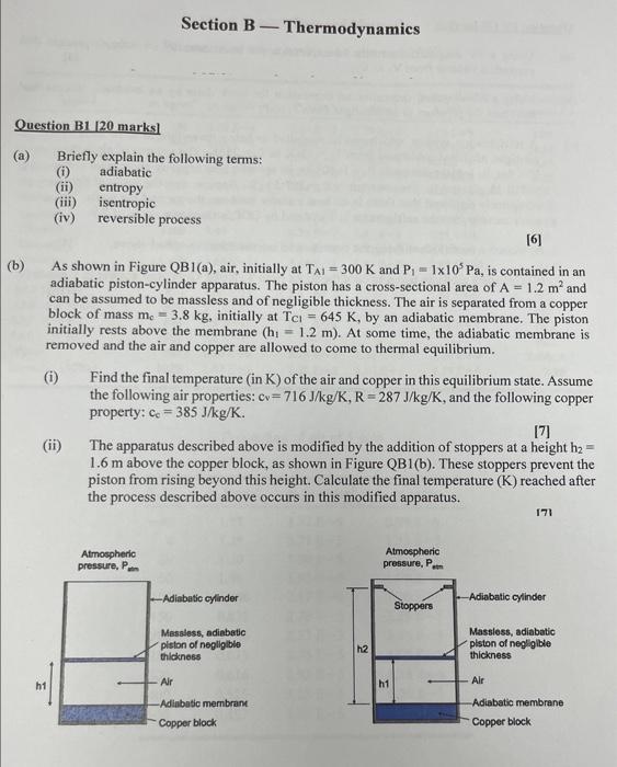 Solved Section B - Thermodynamics Question B1 120 Marks] (a) | Chegg.com