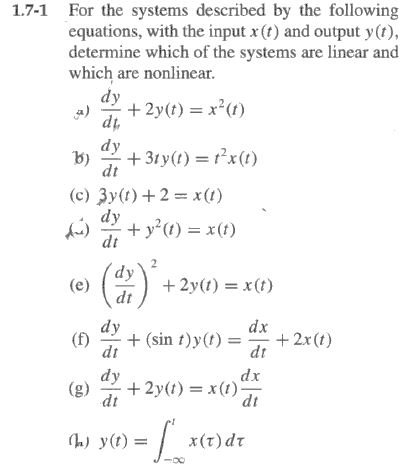 Solved 1.7-1 For the systems described by the following | Chegg.com