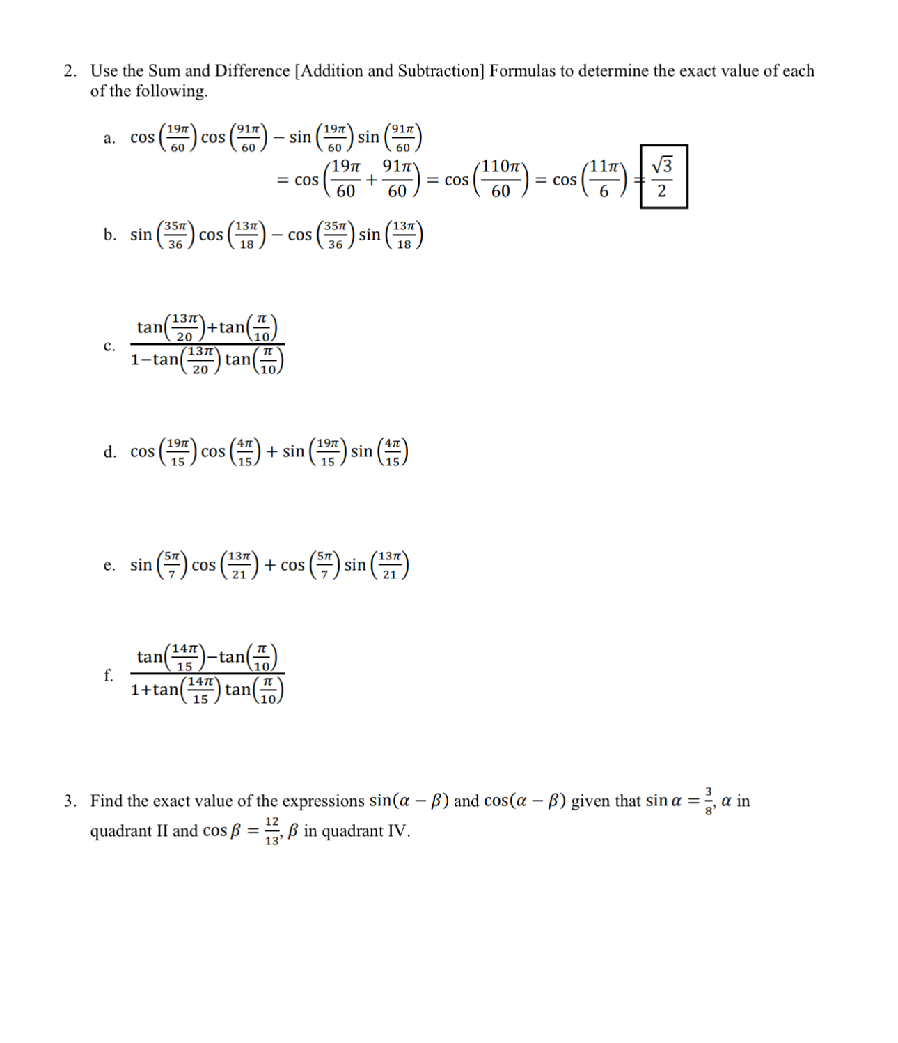 Solved Use the Sum and Difference [Addition and Subtraction] | Chegg.com