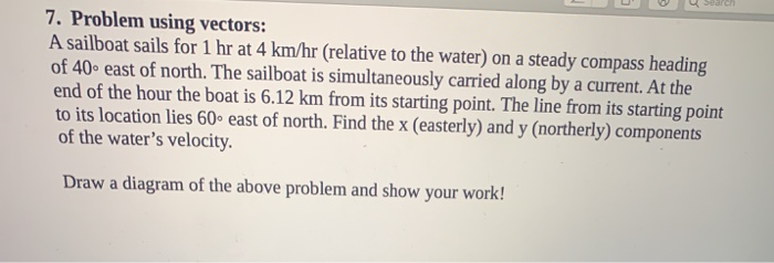 Solved 7. Problem using vectors: A sailboat sails for 1 hr | Chegg.com