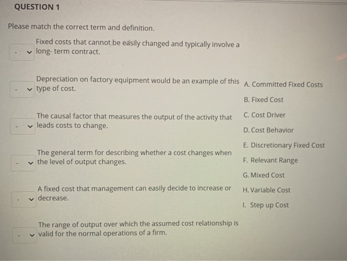 Solved QUESTION 1 Please match the correct term and | Chegg.com