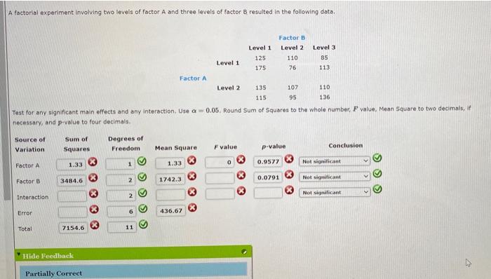 Solved A Factorial Experiment Involving Two Levels Of Factor 9792