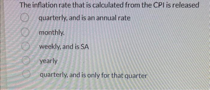 Solved The inflation rate that is calculated from the CPI is | Chegg.com