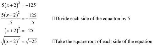 Solved: Solve by taking square roots.5(x +2)2 =−125 | Chegg.com