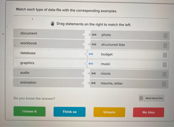 Solved Match each type of data file with the corresponding