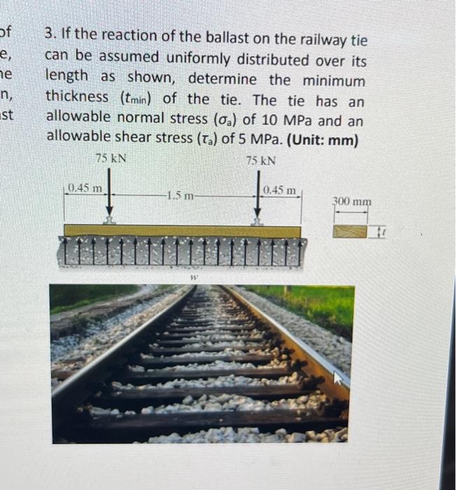 Solved 3. If the reaction of the ballast on the railway tie