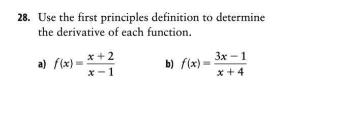 Solved 28. Use the first principles definition to determine | Chegg.com