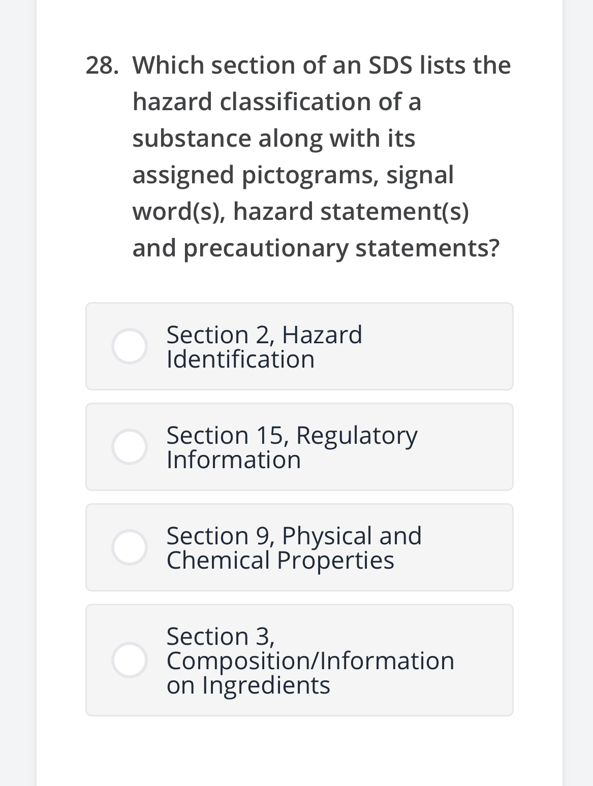 Solved Which section of an SDS lists the hazard