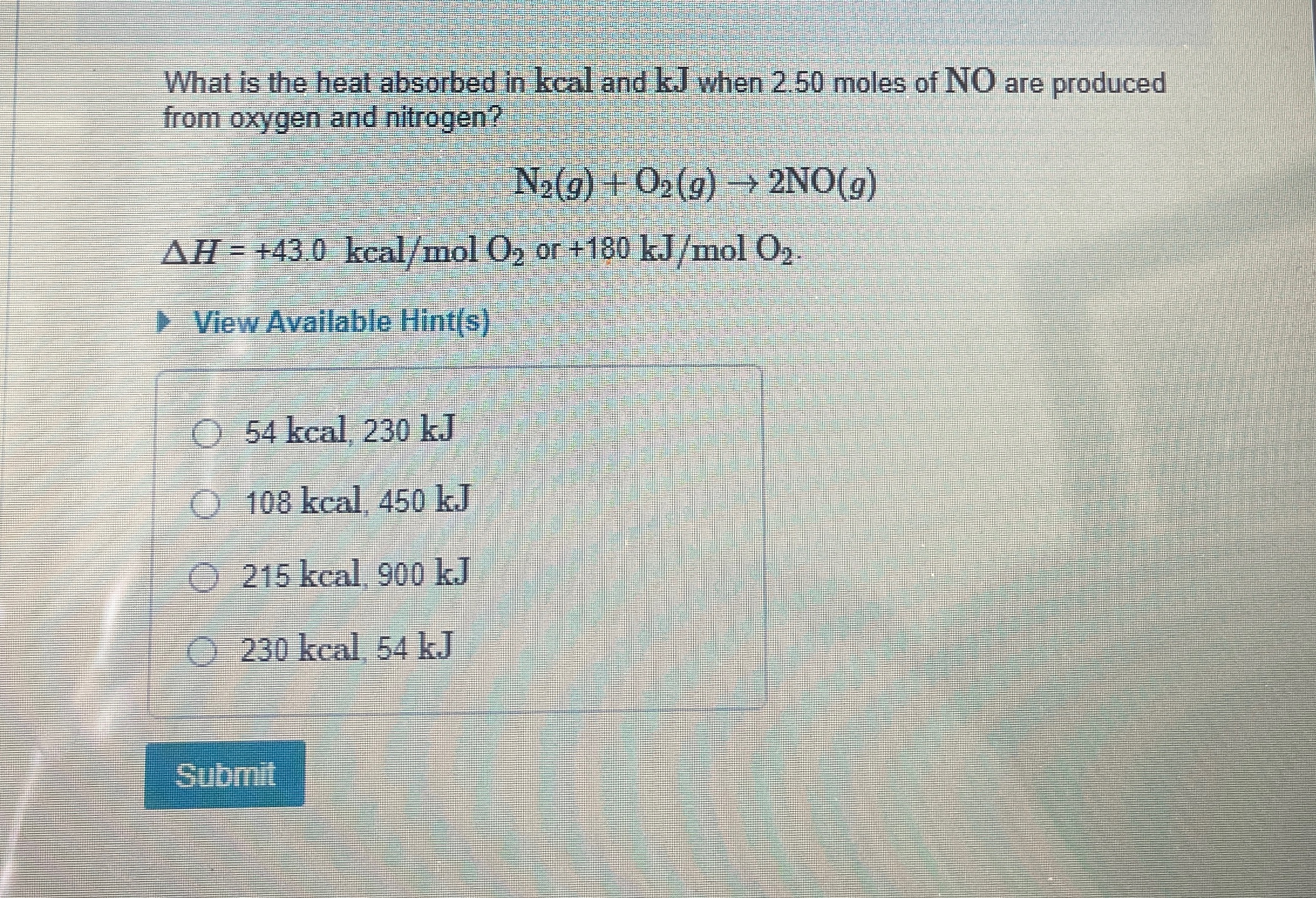 Solved What is the heat absorbed in kcal and kJ when 2.50 | Chegg.com