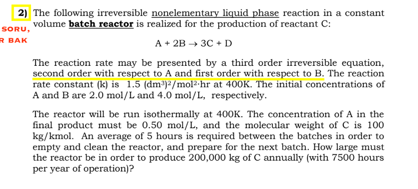 Solved The following irreversible nonelementary liquid phase | Chegg.com