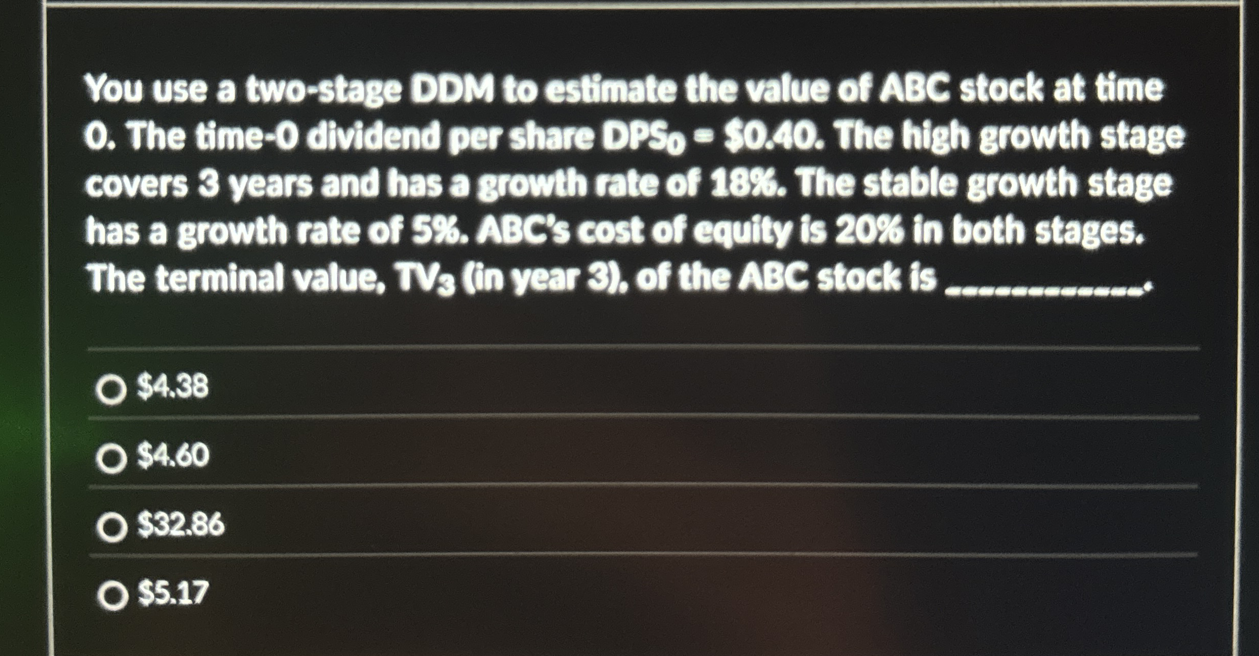 Solved You use a two-stage DDM to estimate the value of ABC | Chegg.com