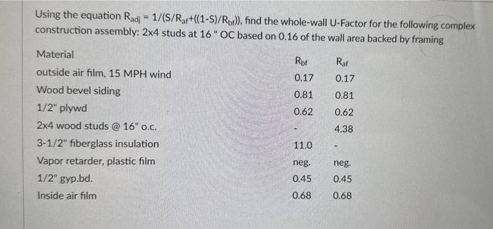 Solved Using the equation Radj=1/(S/Raf+((1−S)/Rbff)), find | Chegg.com