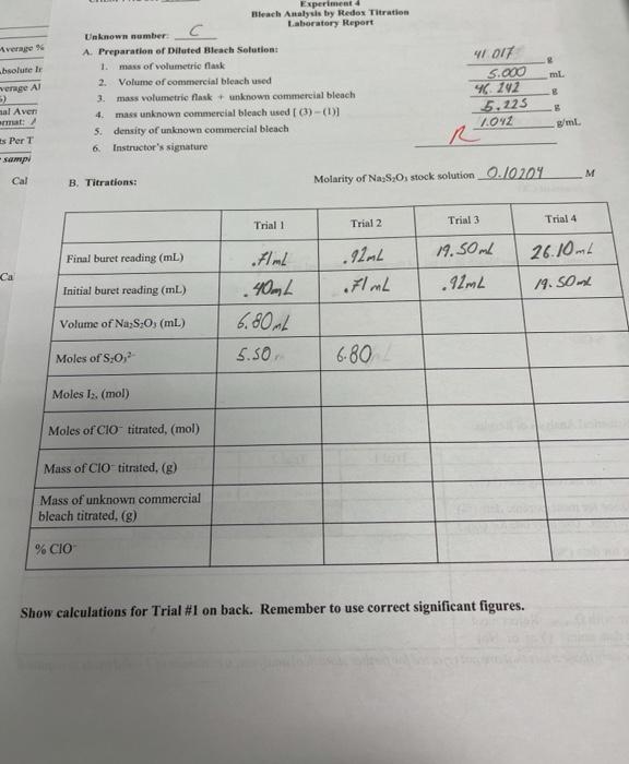 1. Experiment 4 Bleach Analysis by Redox Titration