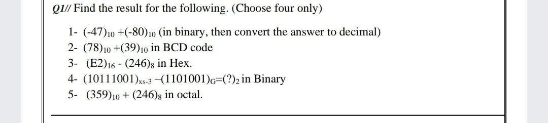 Solved Q1// Find the result for the following. (Choose four | Chegg.com