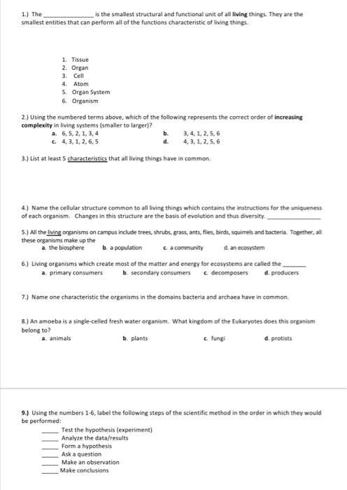 [Solved]: 1.) The is the smallest structural and functional