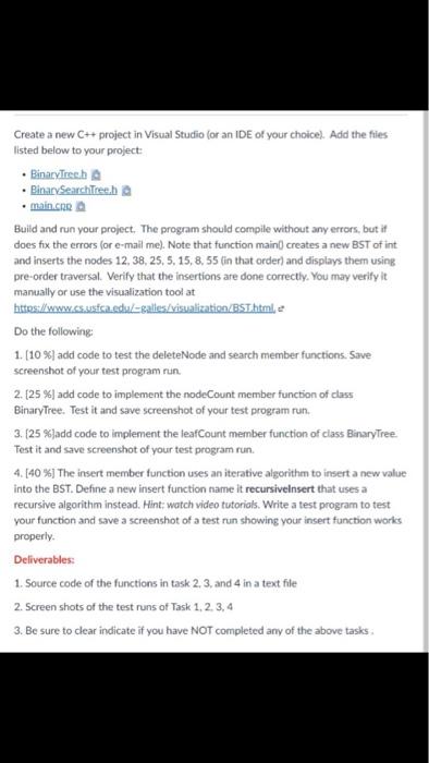 Solved Create a new C++ project in Visual Studio (or an IDE | Chegg.com