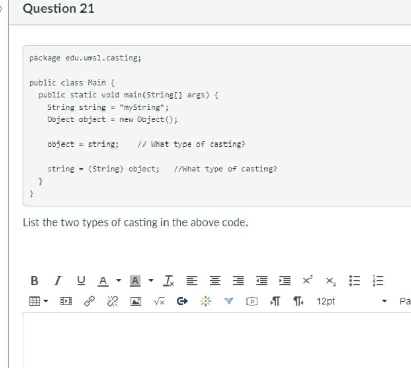 Solved Question 21 package edu.ums1.casting; public class | Chegg.com