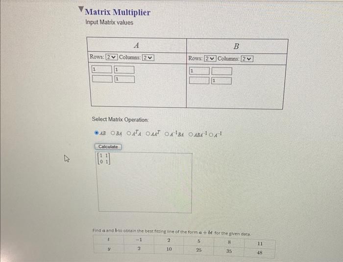 Solved Matrix Multiplier Input Matrix values Select Matrix | Chegg.com