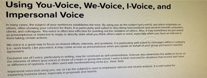 Using You-Voice, We-Voice, i-Voice, and Impersonal | Chegg.com