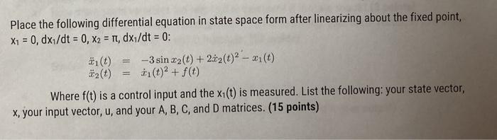 Place the following differential equation in state | Chegg.com